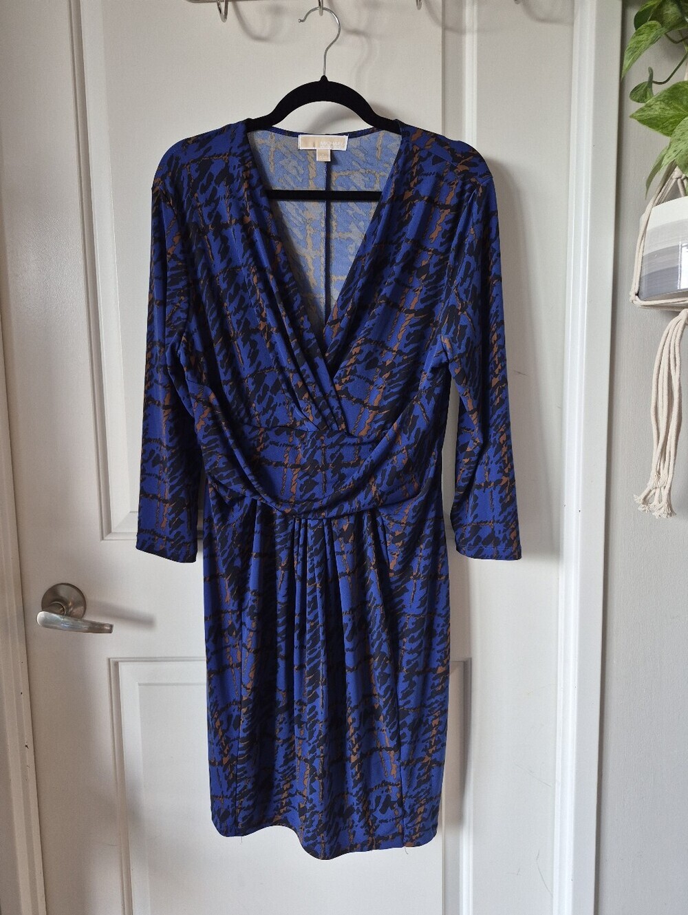 Michael Kors Royal Blue and Black Printed Wrap-Style Long Sleeve Dress - Picture 4 of 4